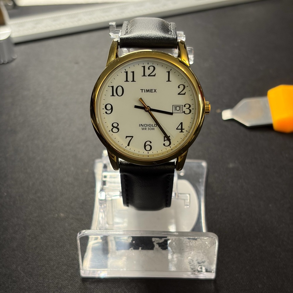 Timex Easy Reader Watch Men 35mm Gold Black Leather Indiglo T2H291 Dress